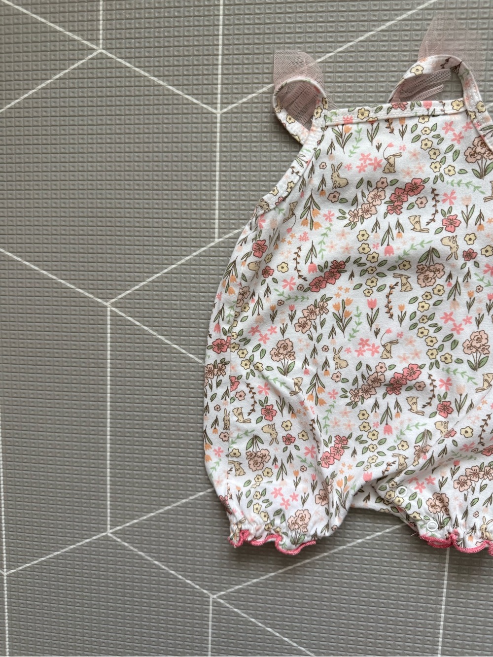 Chickpea|Baby girl Pastel & pink Cream sleeveless Romper,tulle detail•••0-3M